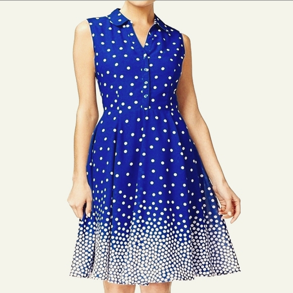 NWOT Maison Jules Midi Blue White Polka Dot Dress.